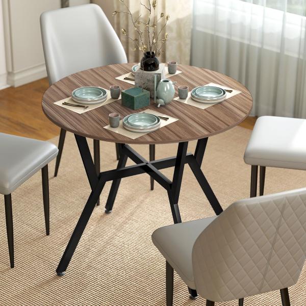 Mesa de Cozinha Redonda Mesa de Jantar Estilo Industrial com Bancada de Madeira e Estrutura de Aço Ø90x76 cm Marrom e Preto