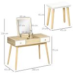 Toucador com Espelho Dobrável Mesa de Maquilhagem com Banco Compartimentos e Gavetas 100x45x118cm Madeira e Branco