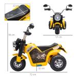 Motocicleta Elétrica Infantil com 3 Rodas Triciclo a Bateria 6V para Crianças de 18 - 36 Meses com Farol Buzina 72x57x56cm Amarelo