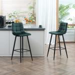 Conjunto de 2 Bancos Altos de Cozinha Bancos de Bar Estofados em Veludo com Apoio para os Pés e Encosto Verde