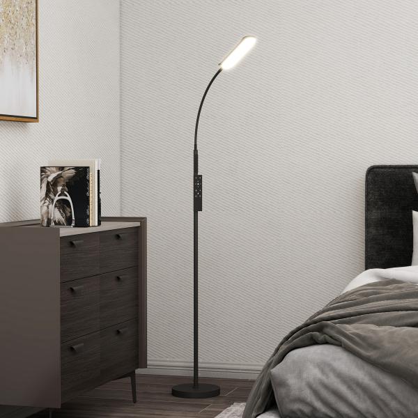 Candeeiro de Pé LED com Controlo Remoto e Tátil 5 Modos de Iluminação Temporizador de 60 Minutos Memória Ø22x175 cm Preto
