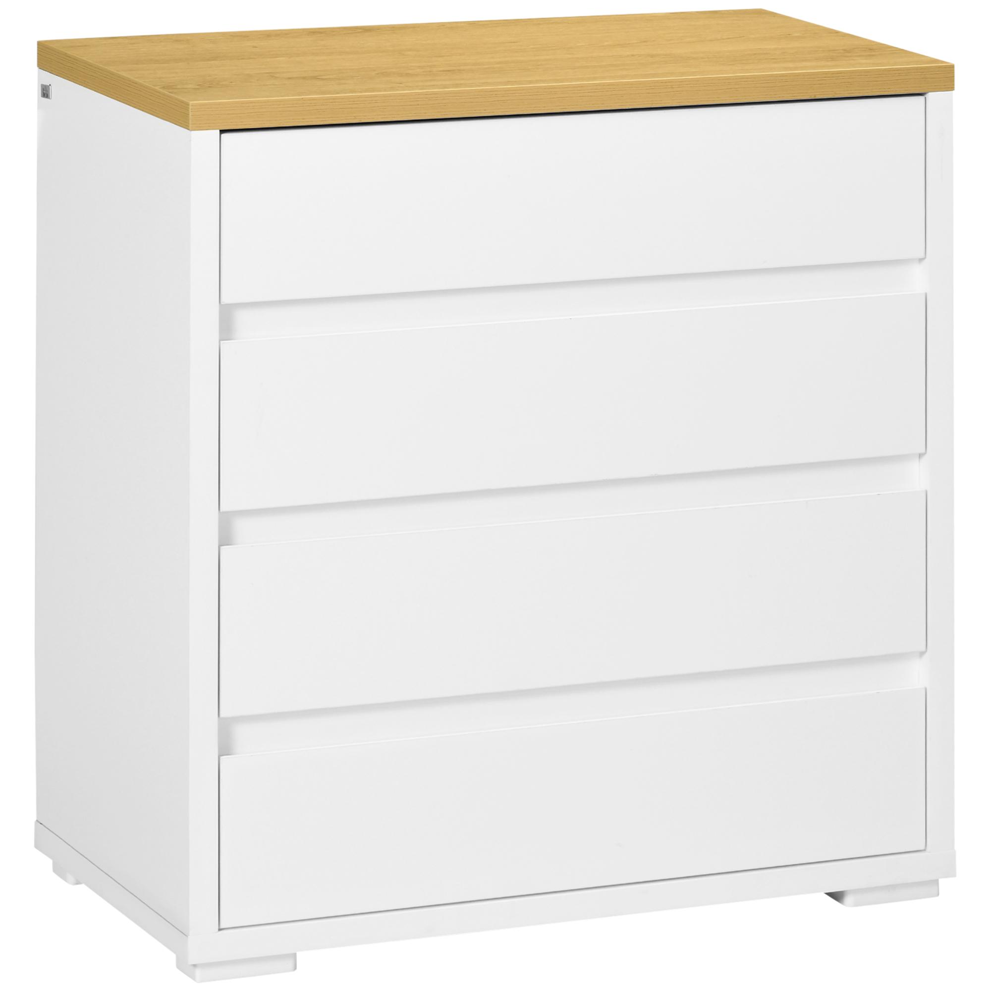 Cómoda Moderna com 4 Gavetas de Madeira para Dormitório Carga Máxima 40 kg 70x37x75 cm Branco e Madeira