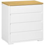 Cómoda Moderna com 4 Gavetas de Madeira para Dormitório Carga Máxima 40 kg 70x37x75 cm Branco e Madeira