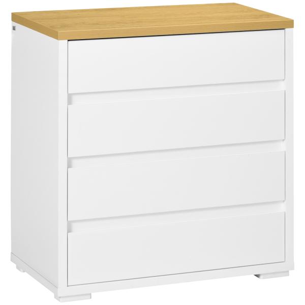 Cómoda Moderna com 4 Gavetas de Madeira para Dormitório Carga Máxima 40 kg 70x37x75 cm Branco e Madeira