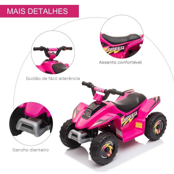 Quadriciclo Elétrico para Crianças de 18 - 36 Meses Quadriciclo a Bateria 6V com Avance e Retrocesso 72x40x45,5cm Rosa