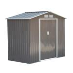 Abrigo de Jardim 213x130x185cm Abrigo de Jardim Metálico de Exterior com 2 Portas Deslizantes e 4 Janelas Cinza Claro