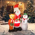 Pai Natal Insuflável com Rena e Boneco de Neve Decoração de Natal Insuflável com Luzes LED 150x45x150 cm Multicor