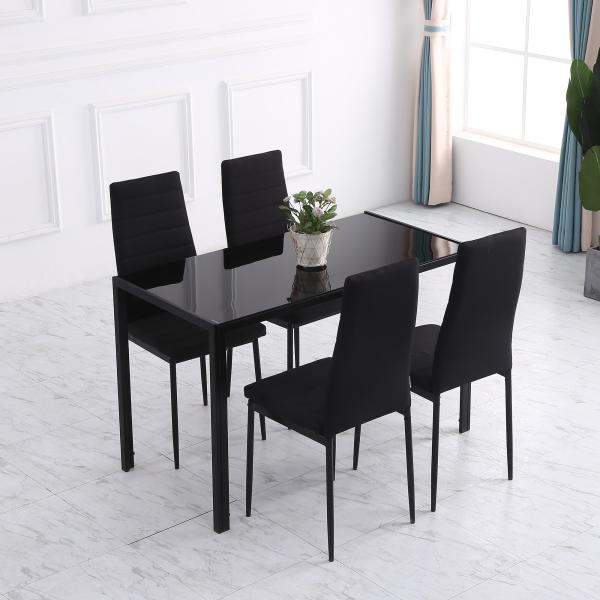 Conjunto de 4 Cadeiras de Sala de Jantar Estofadas em Linho com Pernas em Metal Cadeiras Modernas para Cozinha Quarto Suporta até 120 kg 41x50x97 cm Preto