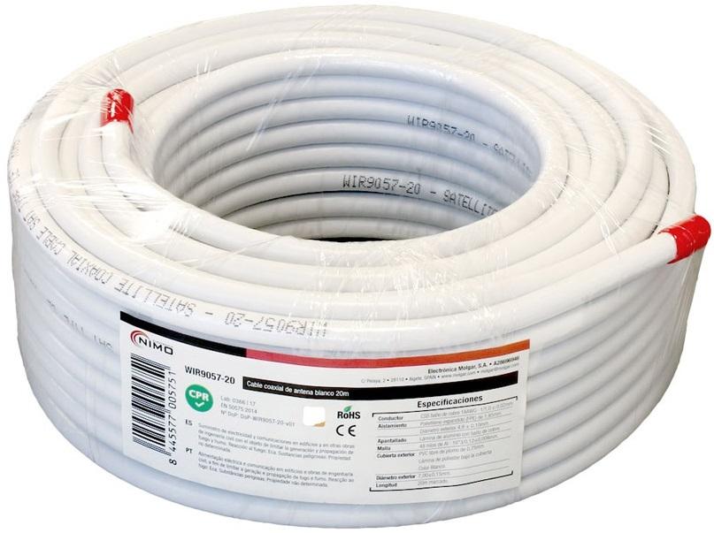 Bobine Cabo Coaxial RG6 Cobre Ø6,8mm Branco (20 mts) - NIMO