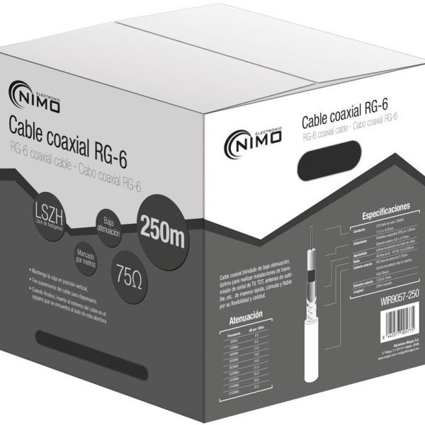 Bobine Cabo Coaxial RG6 Cobre Ø6,8mm Branco (250 mts) - NIMO
