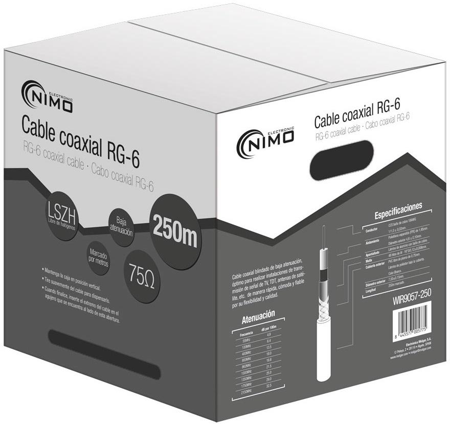 Bobine Cabo Coaxial RG6 Cobre Ø6,8mm Branco (250 mts) - NIMO
