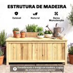 Baú de Armazenamento Exterior em Madeira 172 L com Tampa Articulada Resistente às Intempéries para Jardim Madeira