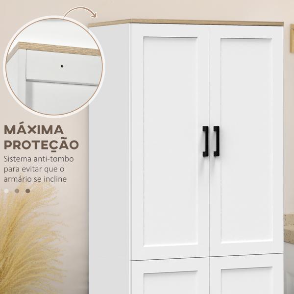 Armário de Cozinha com 4 Portas e Prateleiras Ajustáveis Anti - Tombo 60x30x170,5 cm Branco