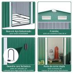 Abrigo de Jardim 258x206x178cm 5,3m² Abrigo de Aço Galvanizado com Portas de Correr e Ventilações para Armazenamento de Ferramentas Jardinagem Verde