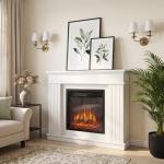 Lareira Elétrica Decorativa 1800W com Prateleira, Efeito de Chama, 5 Níveis de Brilho, Termóstato, Temporizador e Comando, para TV até 38", Branco