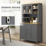 Armário de Cozinha Alto com 5 Portas Prateleira Ajustável, Gaveta Bancada Aberta para Microondas Orifício para Cabo 100x40x180 cm Cinza