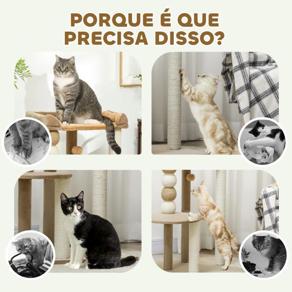 Arranhador para Gatos Arranhador para Gatos com Estofado em Borrego Plataformas Bola Suspensa e Poste de Juta 56x54x86 cm Marrom