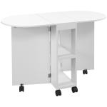 Mesa de Cozinha Dobrável com Rodas Laterais Rebatíveis e 2 Prateleiras Abertas Estilo Moderno 120x60x77 cm Branco