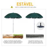 Guarda - sol de praia Ø200 cm de diâmetro Telhado Inclinado Poste Destacável e pico inferior Verde