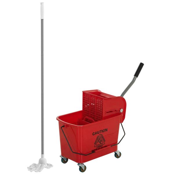 Balde de Limpeza com Escorredor Painel Separador e Rodas Capacidade de 20L para Limpezas Domésticas 45x26,5x70 cm Vermelho