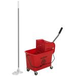 Balde de Limpeza com Escorredor Painel Separador e Rodas Capacidade de 20L para Limpezas Domésticas 45x26,5x70 cm Vermelho