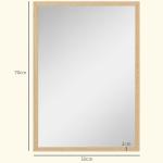 Espelho de Parede Decorativo 50x70 cm Espelho Retangular Espelho de Sala com 4 Ganchos Metálicos Estilo Moderno Madeira