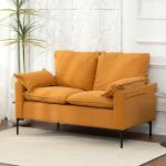 Sofá de 2 Lugares Revestido em Veludo Sofá Moderno com Pés de Metal Apoios de Braços Acolchoados 130x77x84 cm Amarelo Mostarda