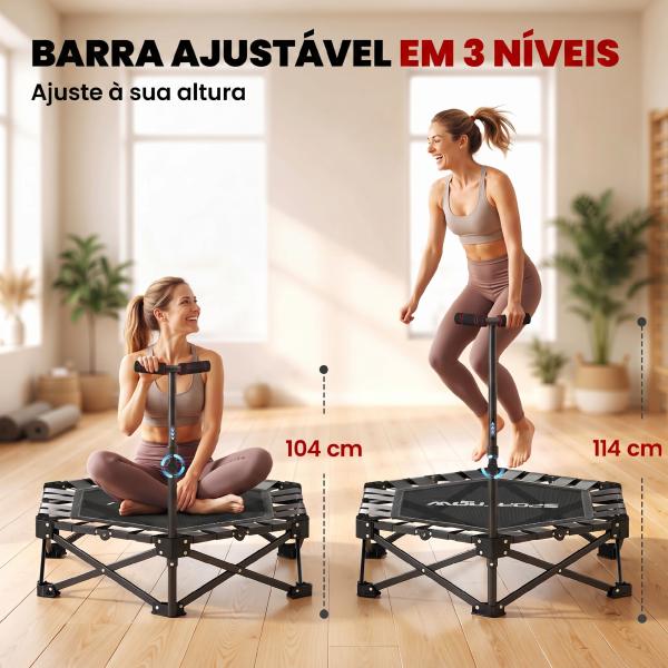 Trampolim de Fitness Dobrável 104 cm com Barra Ajustável em 3 Alturas e Bolsa de Transporte Preto