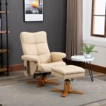 Poltrona Relax Reclinável com Apoio de Pés, 10 Pontos de Massagem, Giratória, Comando à Distância, Bolso Lateral, Creme