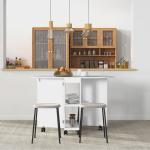 Mesa de Cozinha Dobrável com Rodas Laterais Rebatíveis e 2 Prateleiras Abertas Estilo Moderno 120x60x77 cm Branco