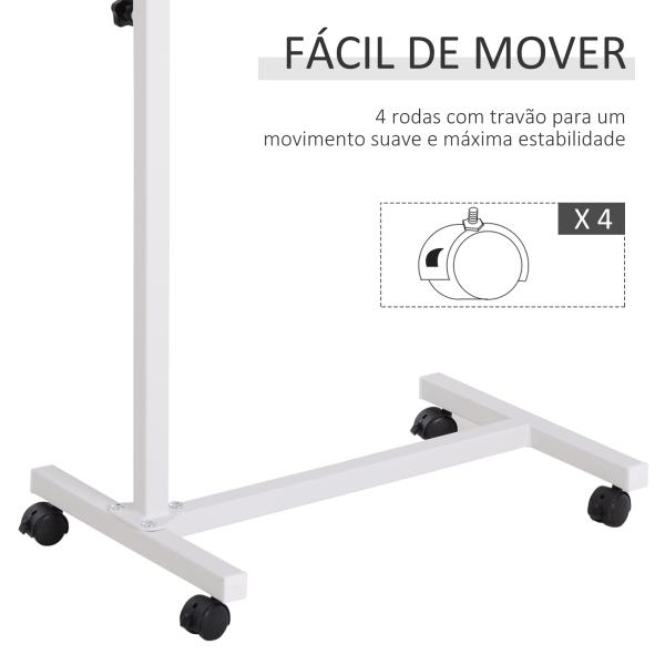 Mesa Auxiliar com Rodas para Sofá e Cama Altura Ajustável e Estrutura de Aço 77x40x76 - 100 cm Nogueira Escura