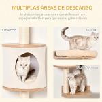 Árvore para Gatos de Parede com Múltiplas Plataformas Caverna Cama Superior Almofada Removível Postes Arranhadores de Sisal Torre para Escalar 38x30x149cm Bege e Carvalho