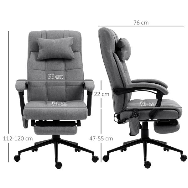 Cadeira de Escritório com 6 Pontos de Massagem 5 Modos Reclinável 155° com Função de Aquecimento 66x76x112 - 120 cm Cinza