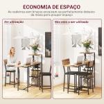Conjunto de Mesa e Bancos de Bar Mesa Alta de Cozinha com 2 Bancos Laterais Rebatíveis Suporte para Vinhos e Prateleiras Castanho e Preto