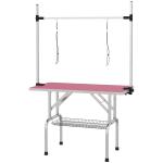 Mesa de Tosquia para Cães Dobrável Mesa de Higiene com Prateleira Metálica Superfície Antiderrapante 107x60x164 cm, Rosa