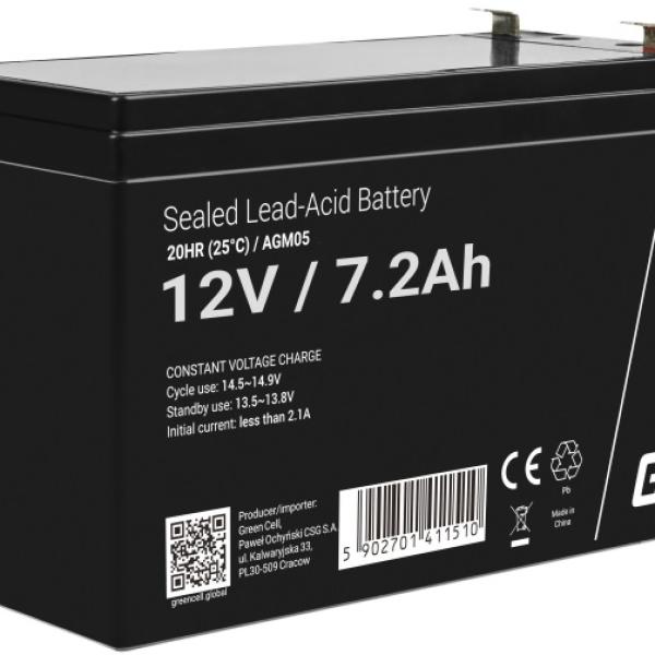 Bateria Chumbo AGM 12V 7,2Ah VRLA Deep Cycle - GREEN CELL