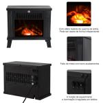 Lareira Elétrica com Efeito de Chama Realista Potência Ajustável 600W/1200W para Ambientes entre 13 - 18㎡ 34x17x31cm Preto