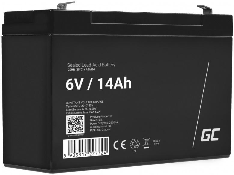 Bateria Chumbo AGM 6V 14Ah VRLA Deep Cycle - GREEN CELL