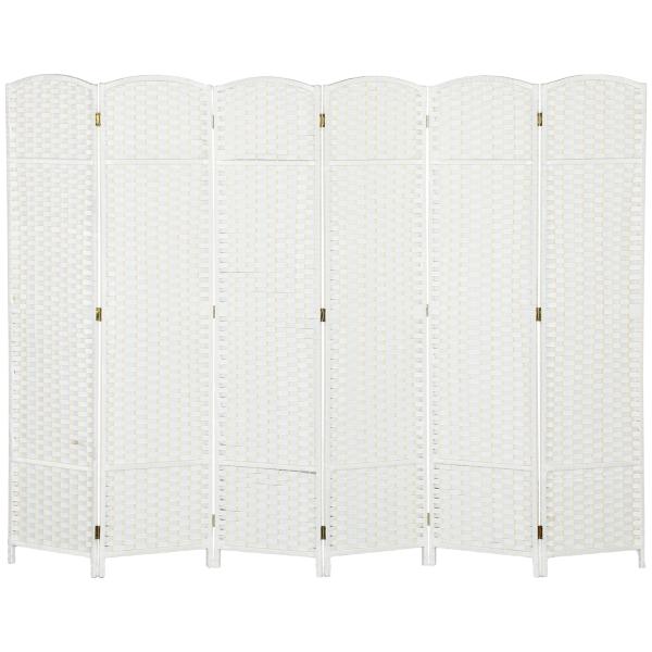 Biombo de 6 Painéis Separador de Ambientes Dobrável 240x170 cm para Sala de Estar Dormitório Escritório Branco