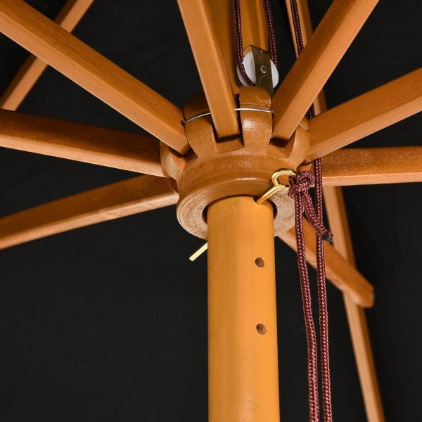 Chapéu de Sol de Jardim Ø300x250cm com Sistema de Polia Teto Ventilado e Mastro Desmontável de Madeira para Terraço Pátio Exterior Preto