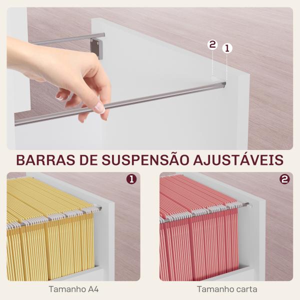 Arquivador com 2 Gavetas Fechadura e Barras para Documentos A4 e Carta 40x41,5x67,5 cm Branco