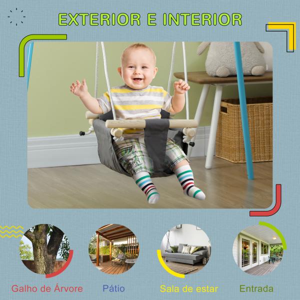 Baloiço para Bebés de 9 - 36 Meses com Cordas Ajustáveis e Assento Acolchoado 40x40x110 - 180 cm Cinza Escuro