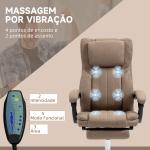 Cadeira de Escritório com 6 Pontos de Massagem com Vibração Reclinável com Altura Ajustável 65x61x101 - 113 cm Marrom