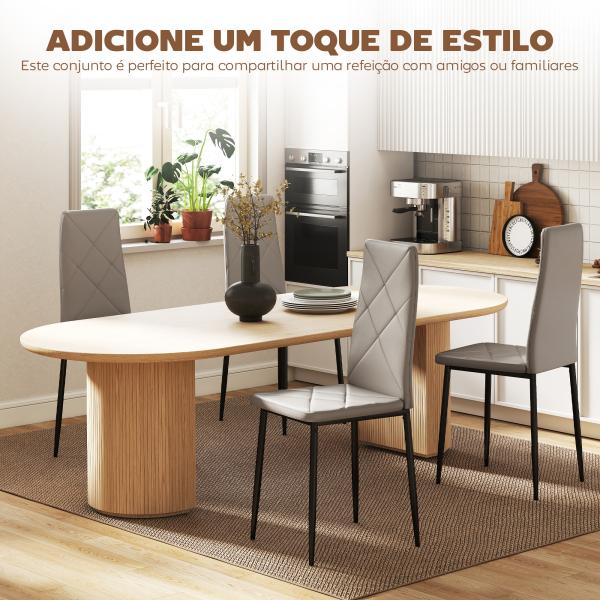 Conjunto de 4 Cadeiras de Sala de Jantar Estofadas em Couro Sintético com Encosto Alto e Pés de Aço 41x50x97 cm Cinza