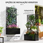 Floreira de Metal com Ecrã de Privacidade com Ramos Decorativos Floreira de Parede ou Independente 61x23x113 cm Preto