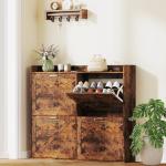 Sapateira de 4 Portas com Prateleiras Ajustáveis Estilo Industrial para 24 Pares de Sapatos 120x24x103 cm Castanho Rústico
