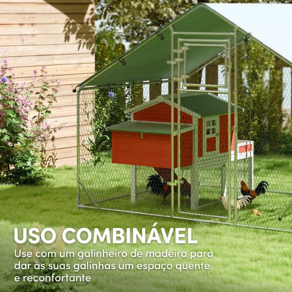 Galinheiro para Exterior 3x2 m Galinheiro de Aço Galvanizado com Comedouro Suspenso Tipo Espeto Poleiro Anti - UV Prata