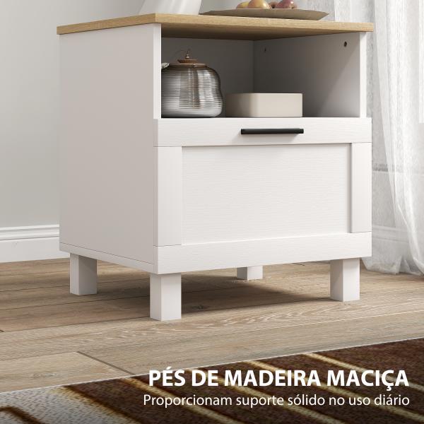 Conjunto de 2 Mesas de Cabeceira Modernas com Gaveta Compartimento Aberto Pés de Madeira 45x38x50 cm Branco