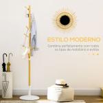 Cabide de Pé de Bambu Moderno com 8 Ganchos para Roupas Bolsas Ø37,8x175,6 cm Madeira e Branco