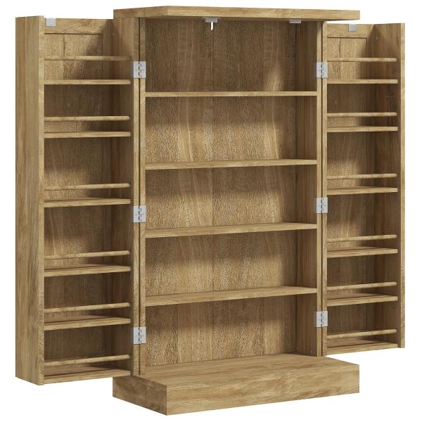 Armário de Cozinha Armário Despensa Cozinha com 2 Portas de Vime e 16 Prateleiras 60x30x104 cm Madeira